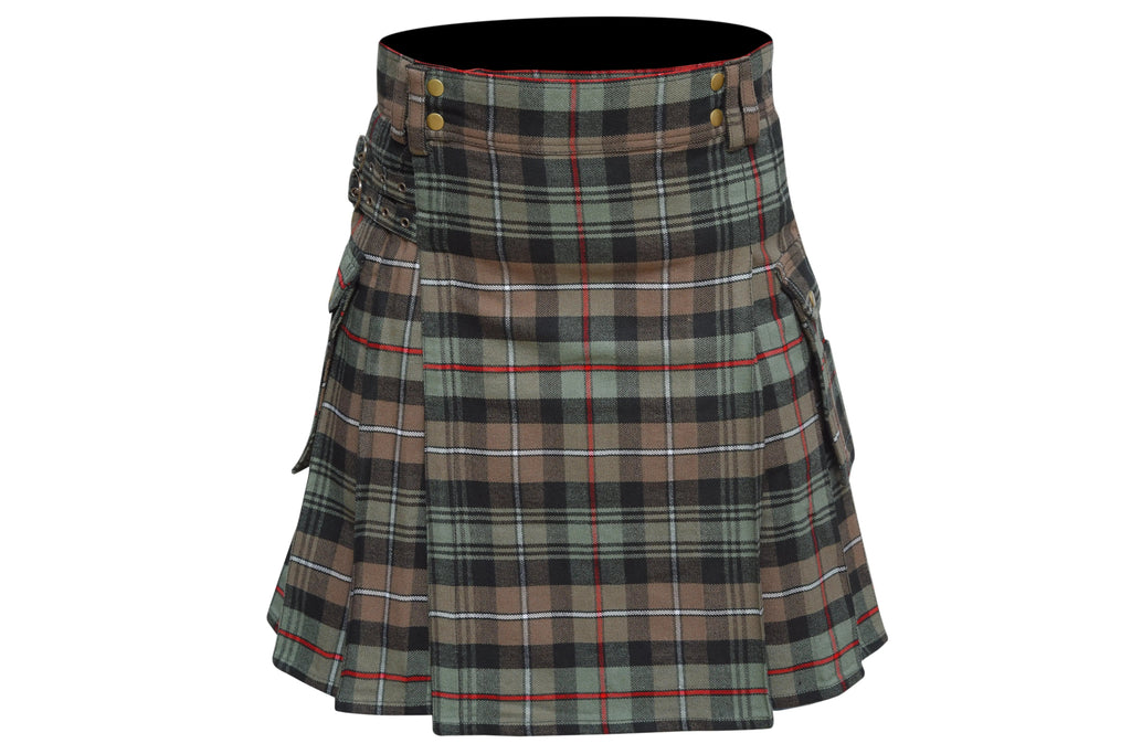 Scottish Men's Modern Mackenzie Weathered 16oz Tartan Pockets Utility Kilt, Cargo Kilt All Safe International
