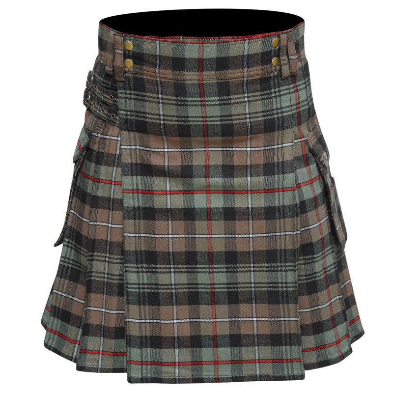 Scottish Men's Modern Mackenzie Weathered 16oz Tartan Pockets Utility Kilt, Cargo Kilt All Safe International