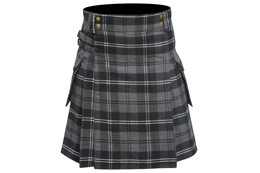 Scottish Men's Modern Granite 16oz Tartan Pockets Utility Kilt, Cargo Kilt All Safe International