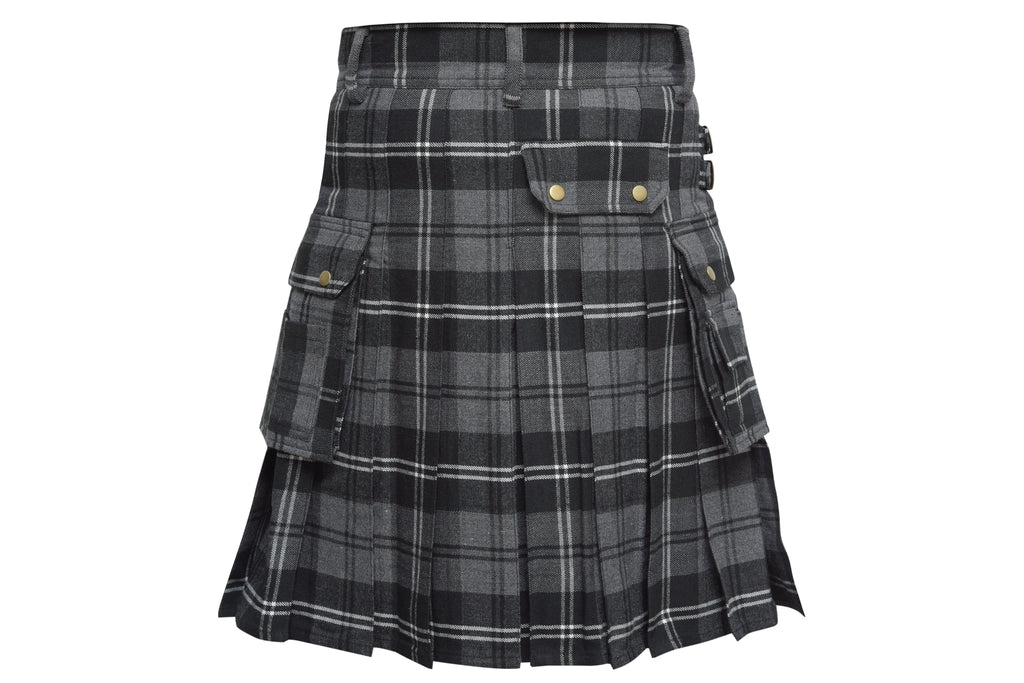 Scottish Men's Modern Granite 16oz Tartan Pockets Utility Kilt, Cargo Kilt All Safe International