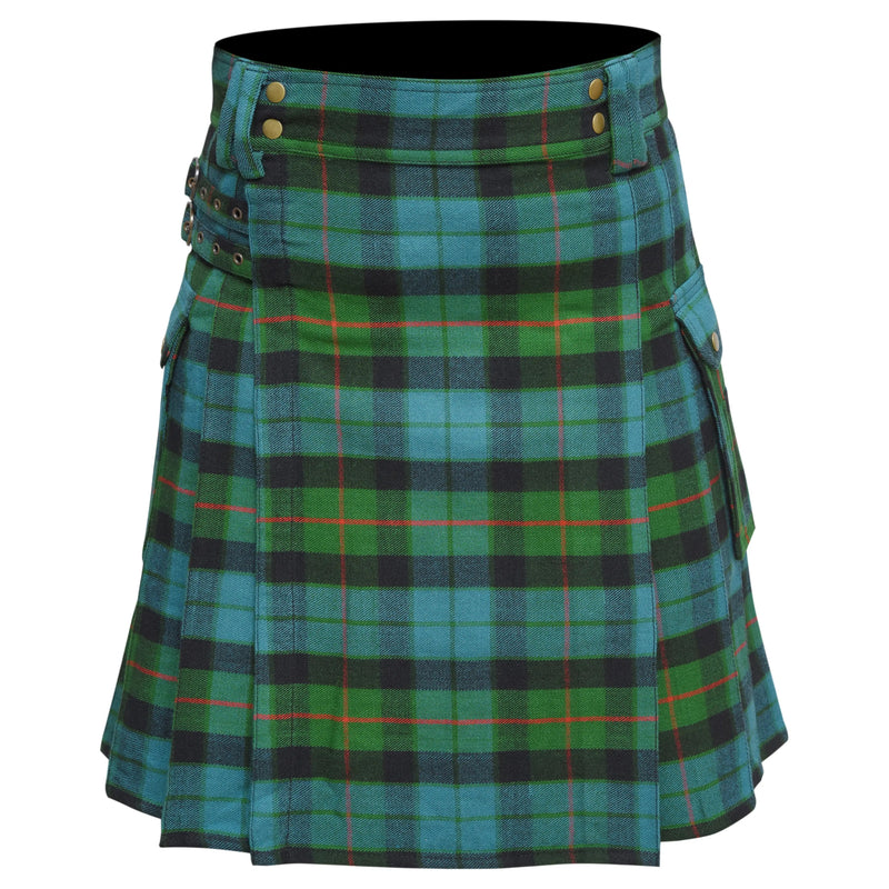 Scottish Men's Modern Gunn Ancient 16oz Tartan Pockets Utility Kilt, Cargo Kilt All Safe International