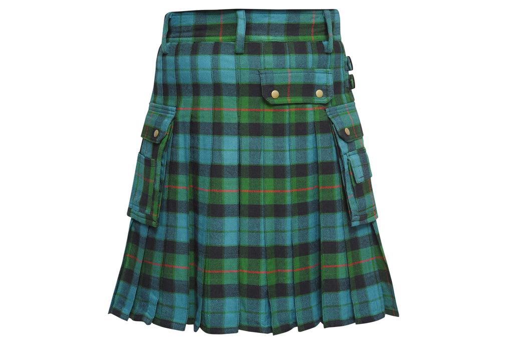 Scottish Men's Modern Gunn Ancient 16oz Tartan Pockets Utility Kilt, Cargo Kilt All Safe International