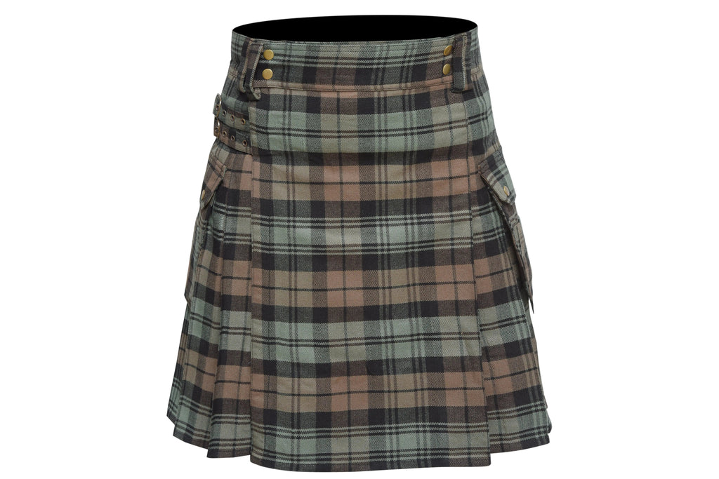 Scottish Men's Modern Black Watch Weathered 16oz Tartan Pockets Utility Kilt, Cargo Kilt All Safe International