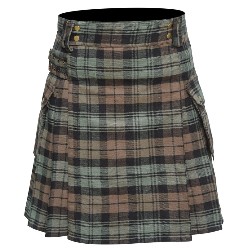 Scottish Men's Modern Black Watch Weathered 16oz Tartan Pockets Utility Kilt, Cargo Kilt All Safe International