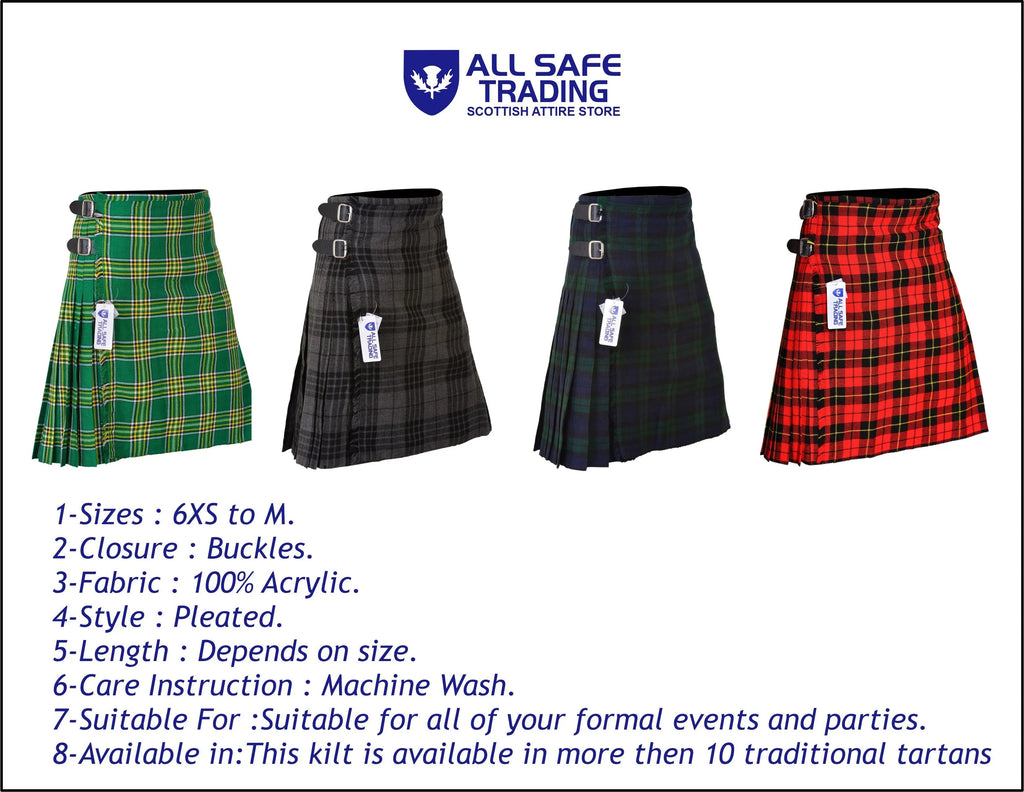 Scottish Traditional Tartan Kilt for Kids, Boys and Girls Toddler Kilts with Ease of Size - Black Watch Tartan All Safe International