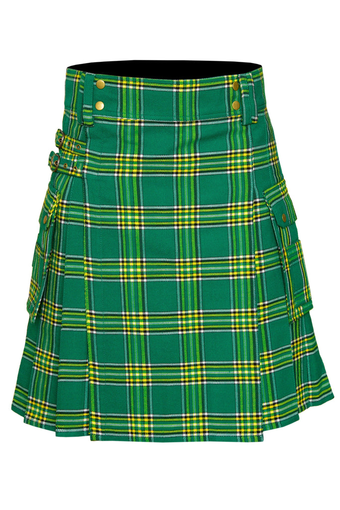 Scottish Men's Modern Irish Heritage 16oz Tartan Pockets Utility Kilt, Cargo Kilt All Safe International