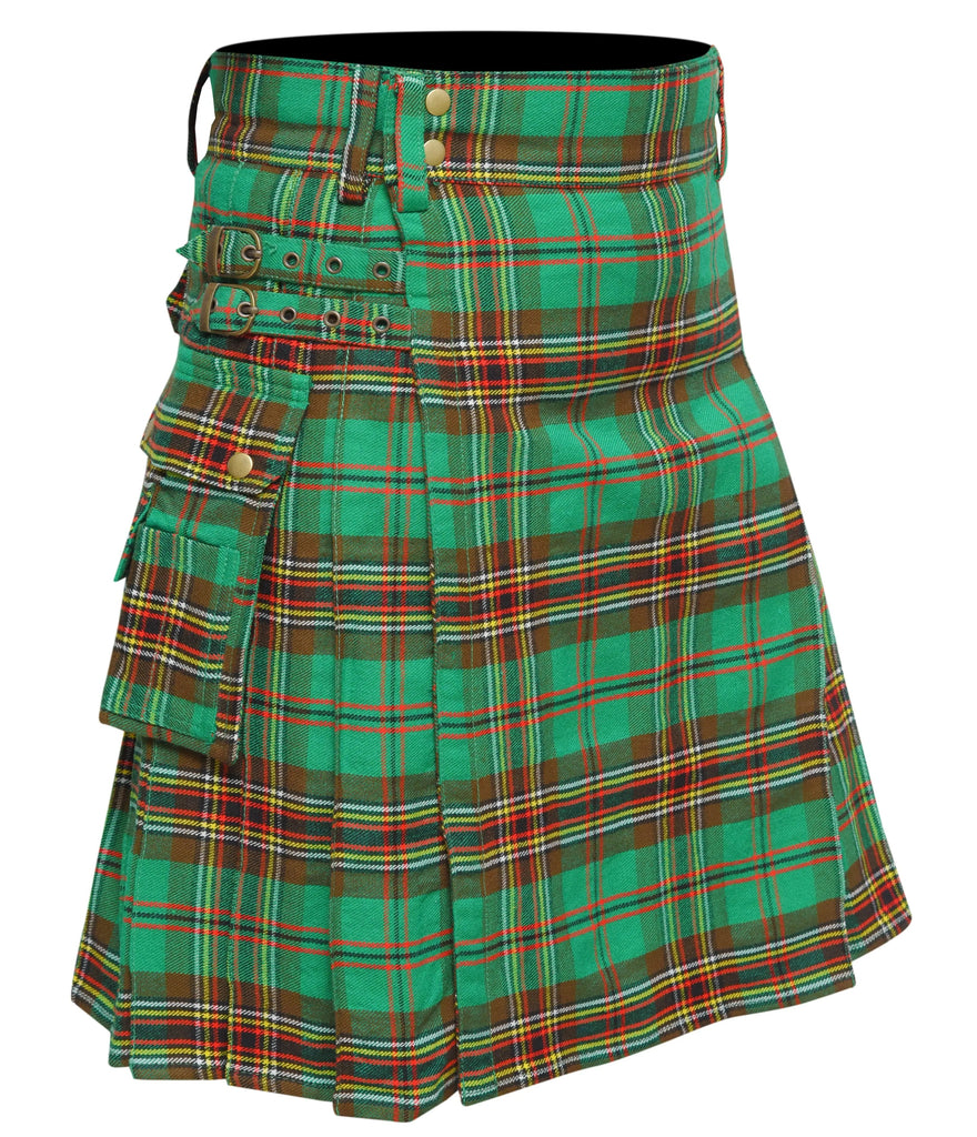 Scottish Men's Modern Tara Murphy 16oz Tartan Pockets Utility Kilt, Cargo Kilt All Safe International