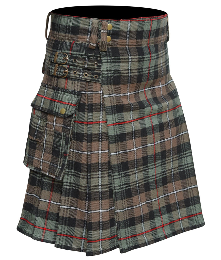 Scottish Men's Modern Mackenzie Weathered 16oz Tartan Pockets Utility Kilt, Cargo Kilt All Safe International