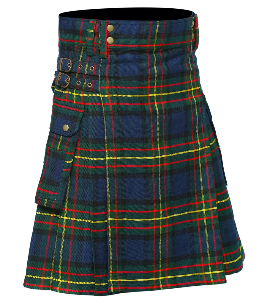 Scottish Men's Modern Maclaren 16oz Tartan Pockets Utility Kilt, Cargo Kilt All Safe International