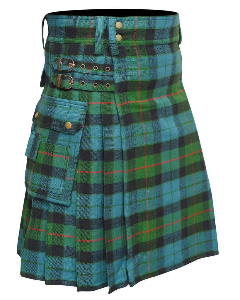 Scottish Men's Modern Gunn Ancient 16oz Tartan Pockets Utility Kilt, Cargo Kilt All Safe International