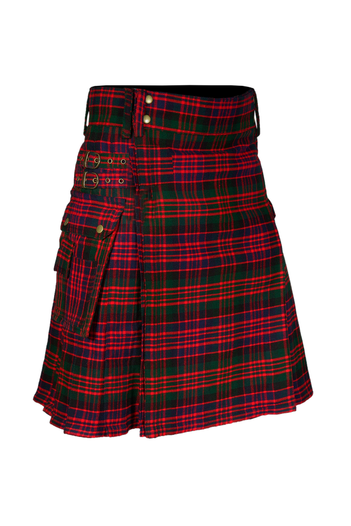 Scottish Men's Modern Macdonald 16oz Tartan Pockets Utility Kilt, Cargo Kilt All Safe International