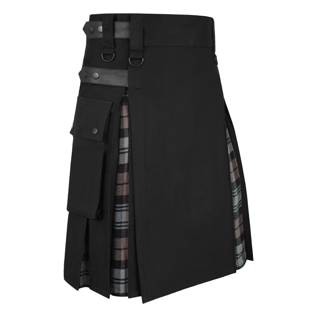 Men's Black Watch Weathered Tartan Hybrid Kilt with Cargo Pockets, Utility Kilt All Safe International