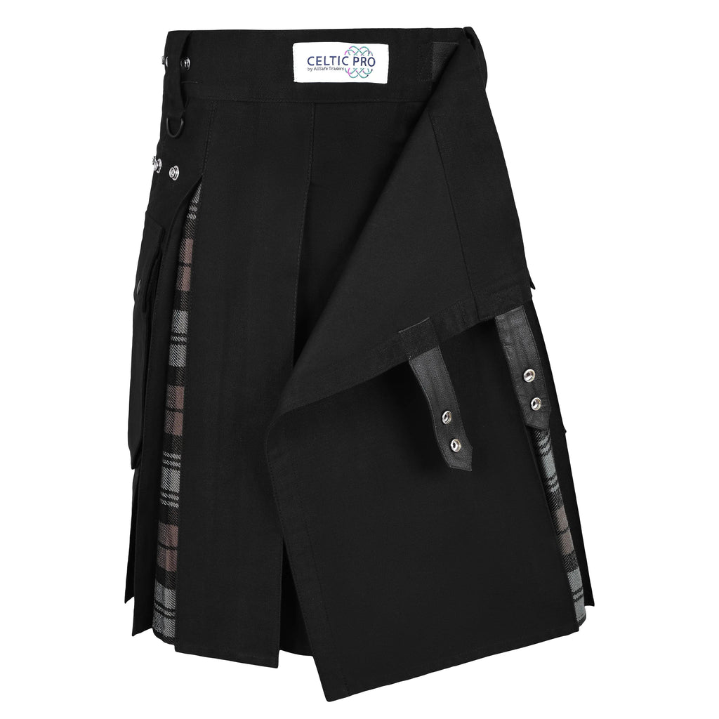 Men's Black Watch Weathered Tartan Hybrid Kilt with Cargo Pockets, Utility Kilt All Safe International