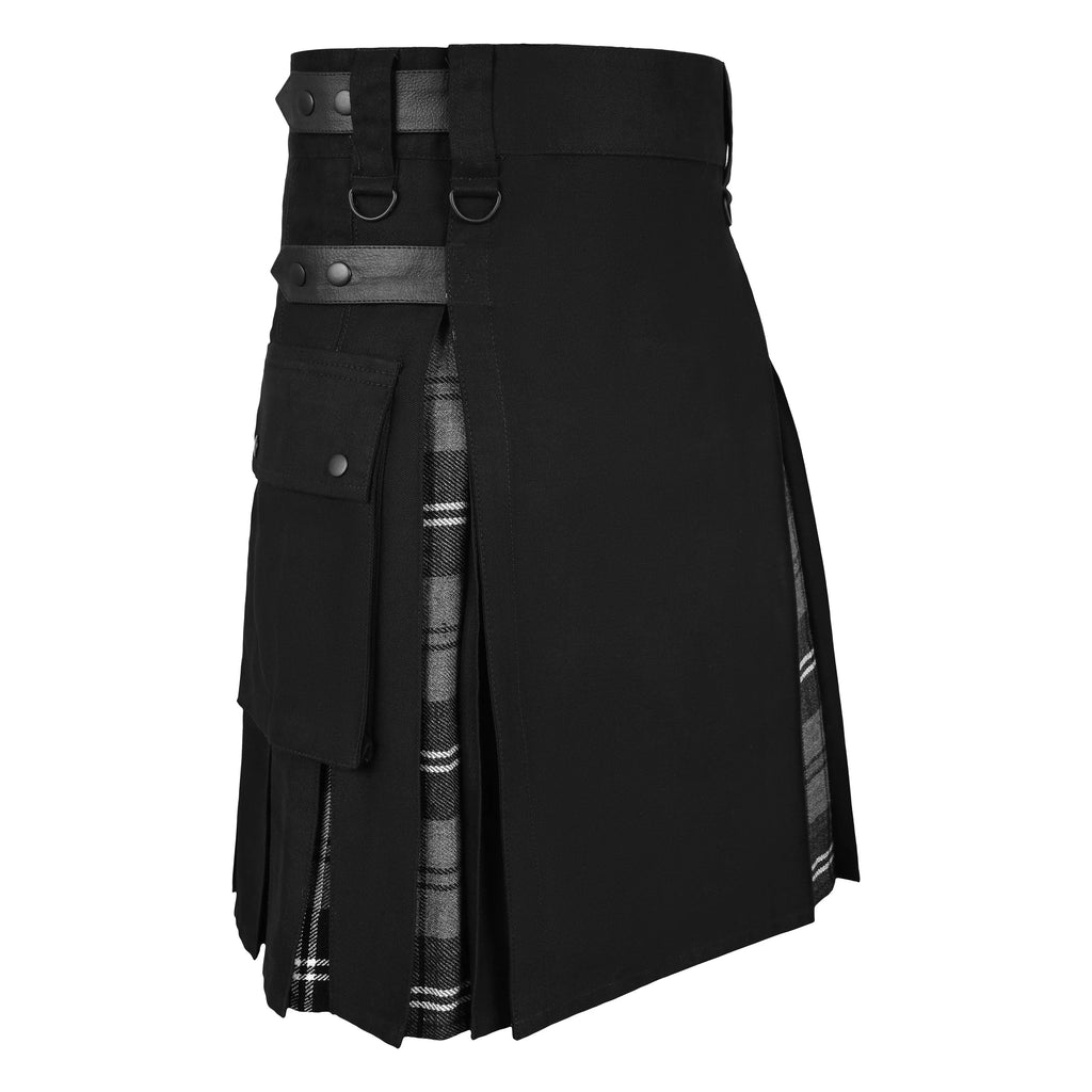 Men's Granite Tartan Hybrid Kilt with Cargo Pockets, Utility Kilt All Safe International