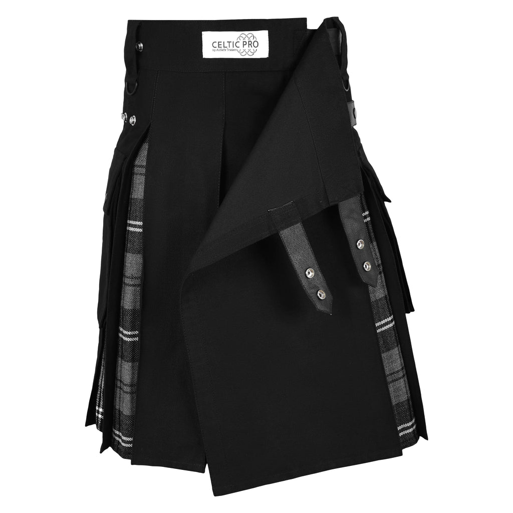 Men's Granite Tartan Hybrid Kilt with Cargo Pockets, Utility Kilt All Safe International