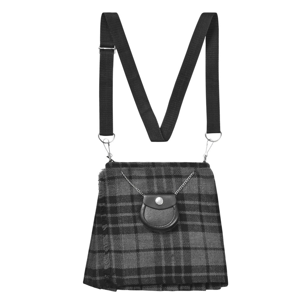 Traditional Scottish Women Tartan Bag Pleated Crossbody Purse - Adjustable Straps, Zip Closure Grey Tartan All Safe International