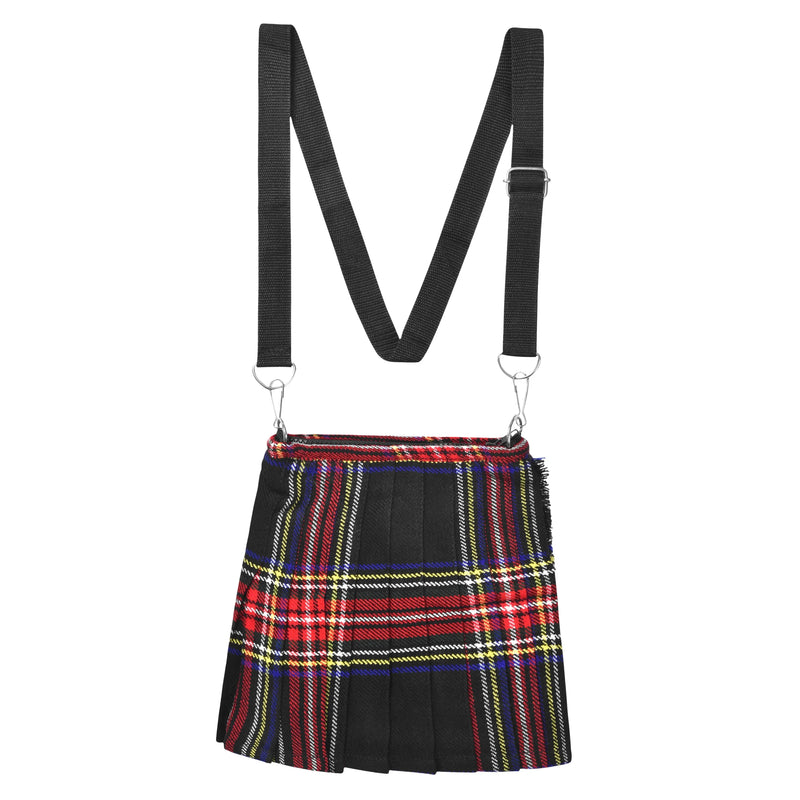 Traditional Scottish Women Tartan Bag Pleated Crossbody Purse - Adjustable Straps, Zip Closure Black Stewart Tartan All Safe International