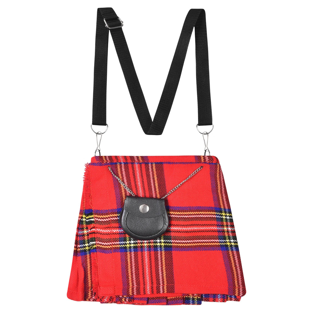 Traditional Scottish Women Tartan Bag Pleated Crossbody Purse - Adjustable Straps, Zip Closure Royal Stewart Tartan All Safe International