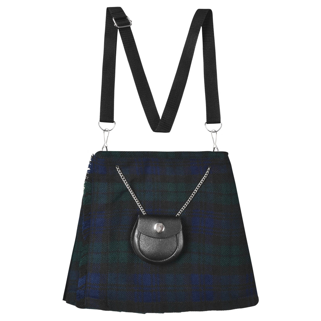 Traditional Scottish Women Tartan Bag Pleated Crossbody Purse - Adjustable Straps, Zip Closure Black Watch Tartan All Safe International