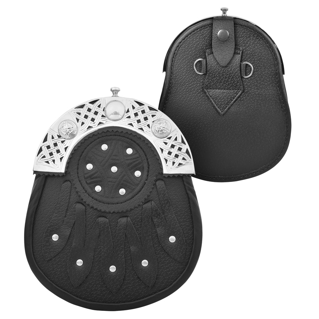 Premium Leather Sporran for Men - Ideal Kilt Accessories for Men, Scottish Kilt Sporran with Chain Belt Art # 7 All Safe International