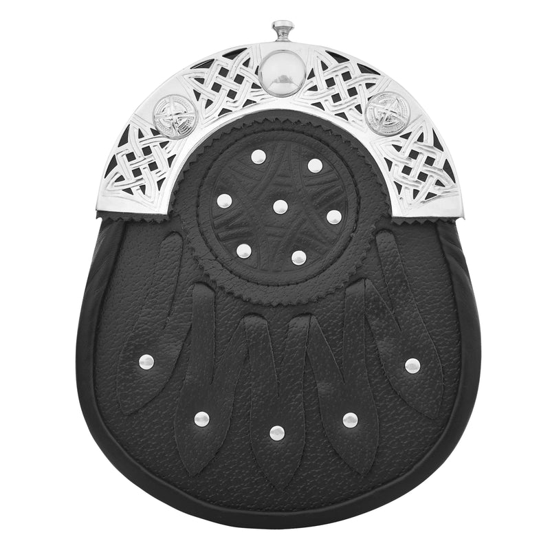 Premium Leather Sporran for Men - Ideal Kilt Accessories for Men, Scottish Kilt Sporran with Chain Belt Art # 7 All Safe International