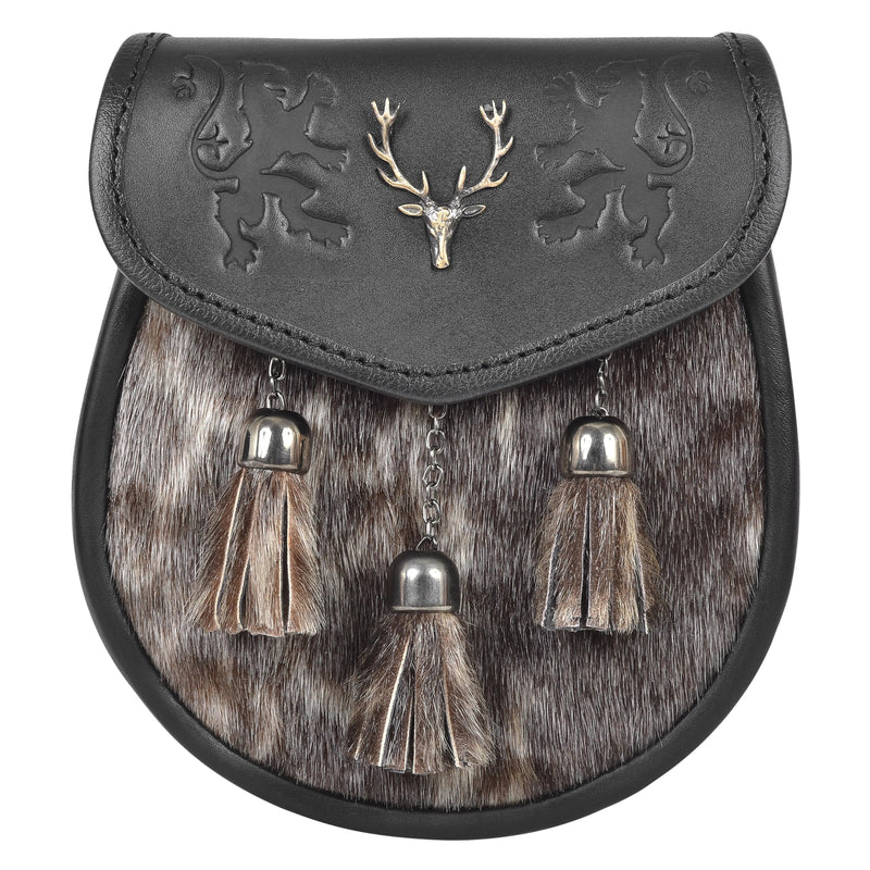 Premium Leather Sporran for Men - Ideal Kilt Accessories for Men, Scottish Kilt Sporran with Chain Belt Art # 9 All Safe International
