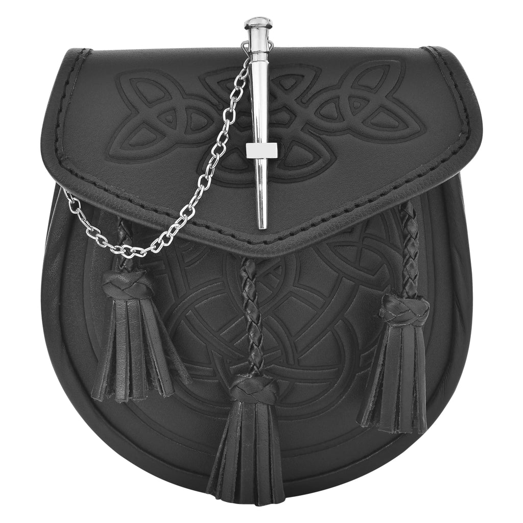 Premium Leather Sporran for Men - Ideal Kilt Accessories for Men, Scottish Kilt Sporran with Chain Belt Art # 10 All Safe International