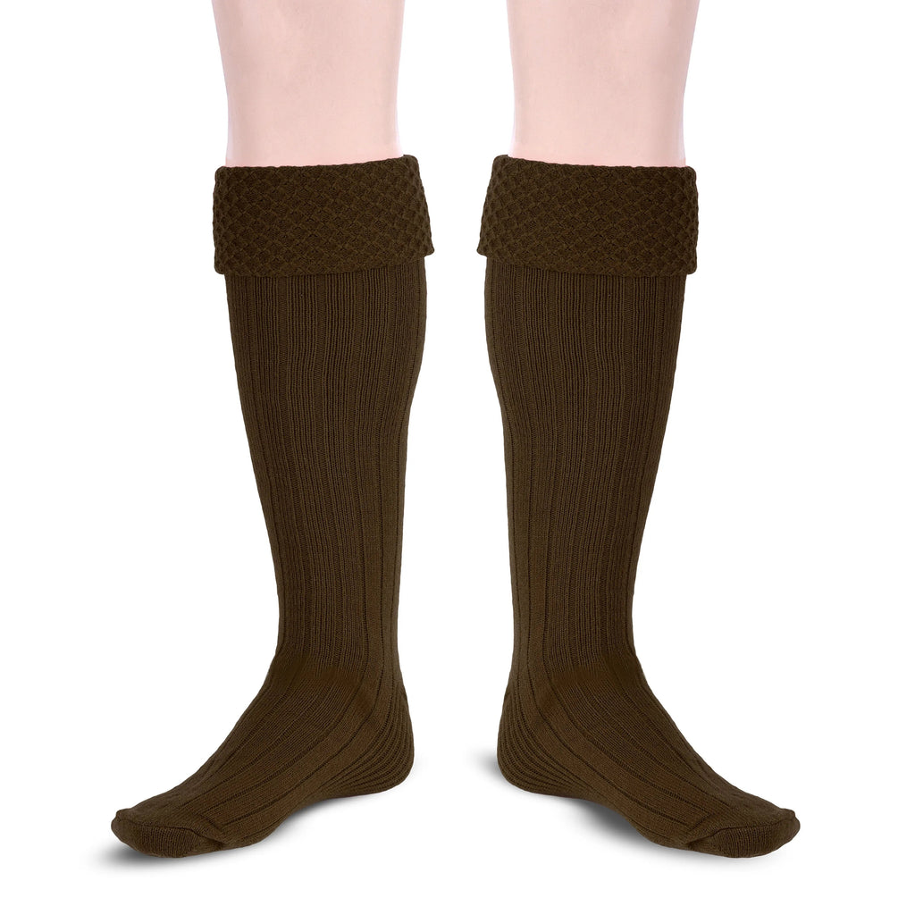 Scottish Bubbles Kilt Hose for Men, Ribbed Socks for USA Shoe Sizes - Brown All Safe International