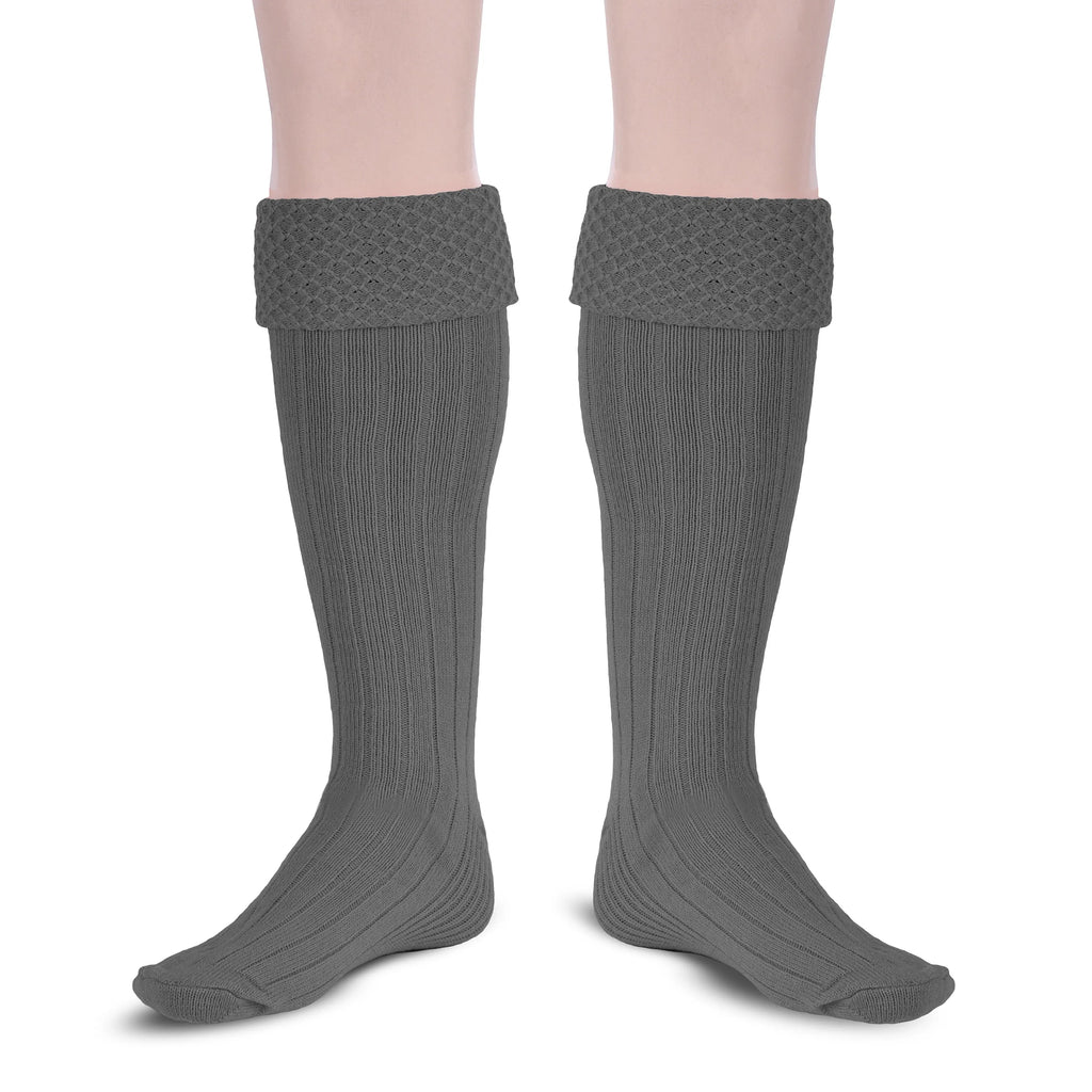 Scottish Bubbles Kilt Hose for Men, Ribbed Socks for USA Shoe Sizes - Light Grey All Safe International