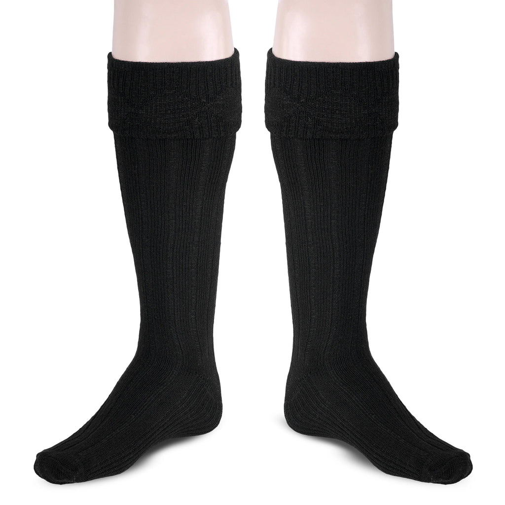 Scottish Square Kilt Hose for Men, Ribbed Socks for USA Shoe Sizes - Black All Safe International