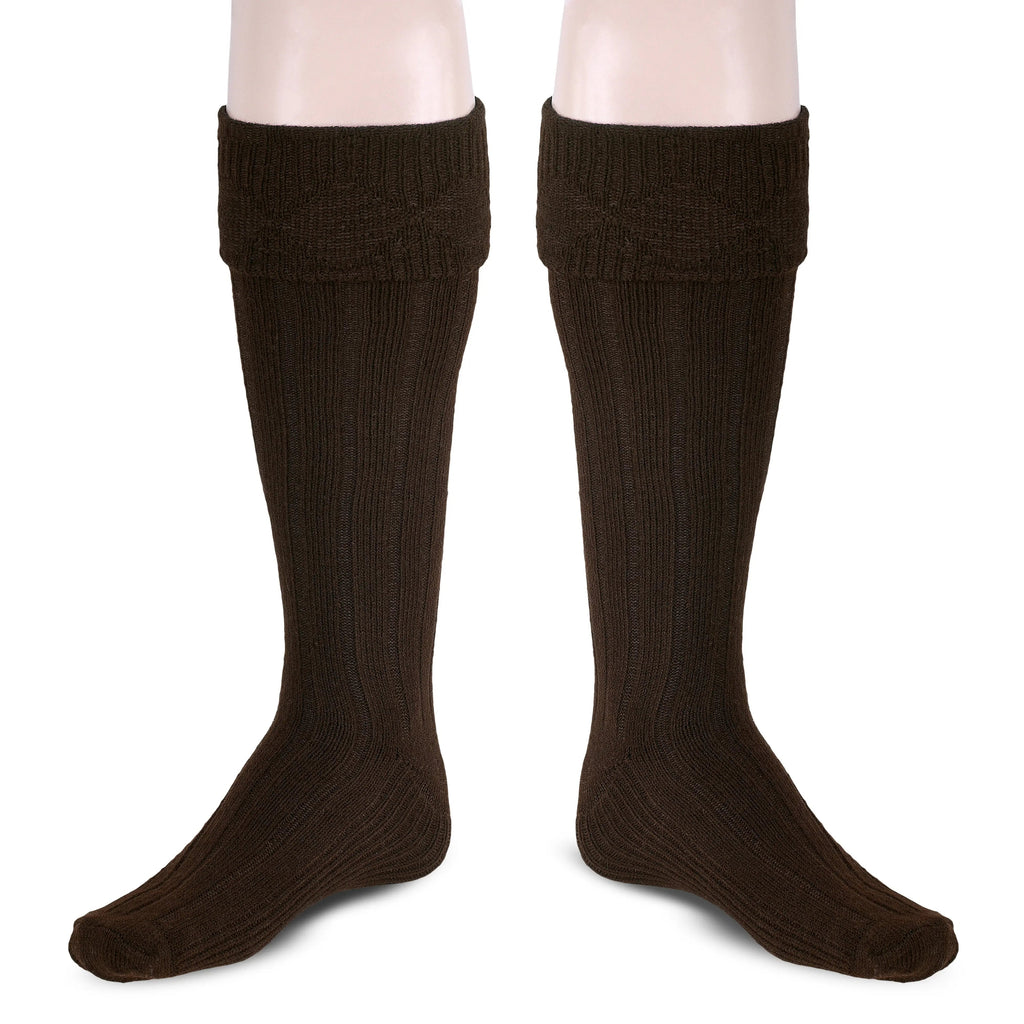 Scottish Square Kilt Hose for Men, Ribbed Socks for USA Shoe Sizes - Brown All Safe International
