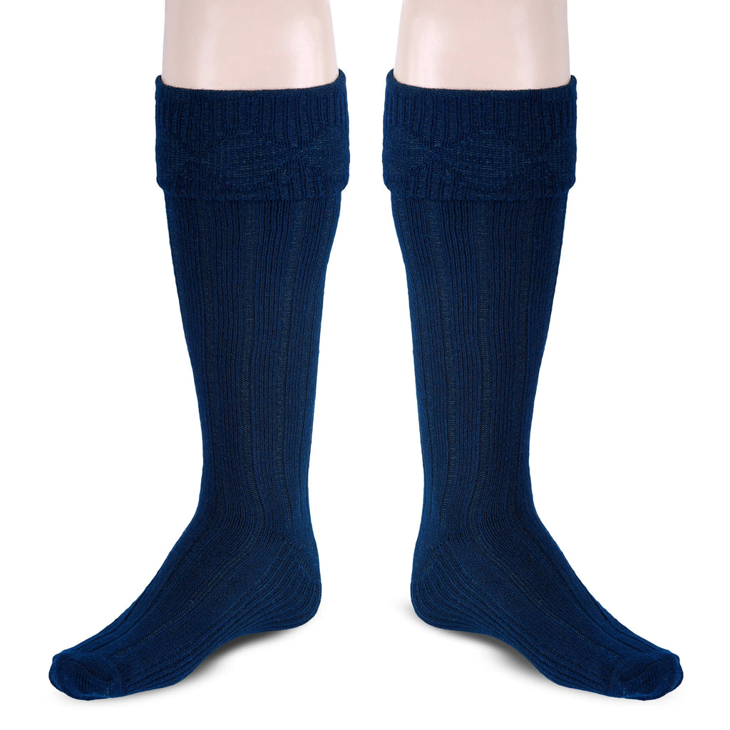 Scottish Square Kilt Hose for Men, Ribbed Socks for USA Shoe Sizes - Navy Blue All Safe International