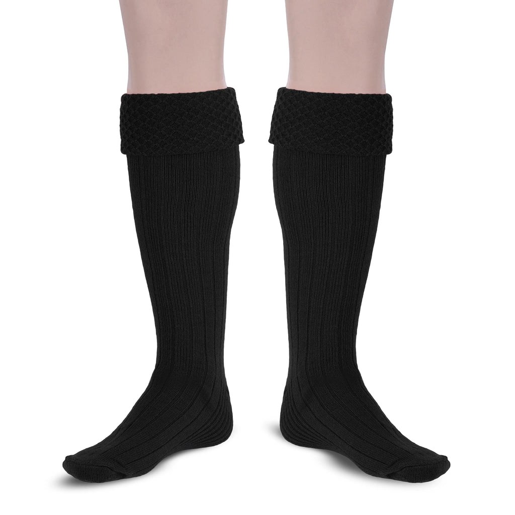 Scottish Bubbles Kilt Hose for Men, Ribbed Socks for USA Shoe Sizes - Black All Safe International