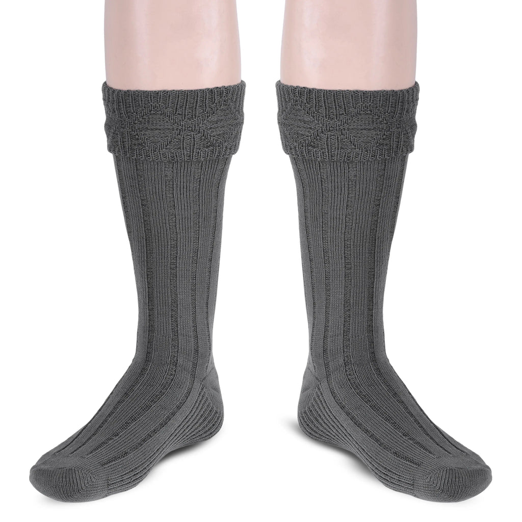 Scottish Square Kilt Hose for Men, Ribbed Socks for USA Shoe Sizes - Light Grey All Safe International