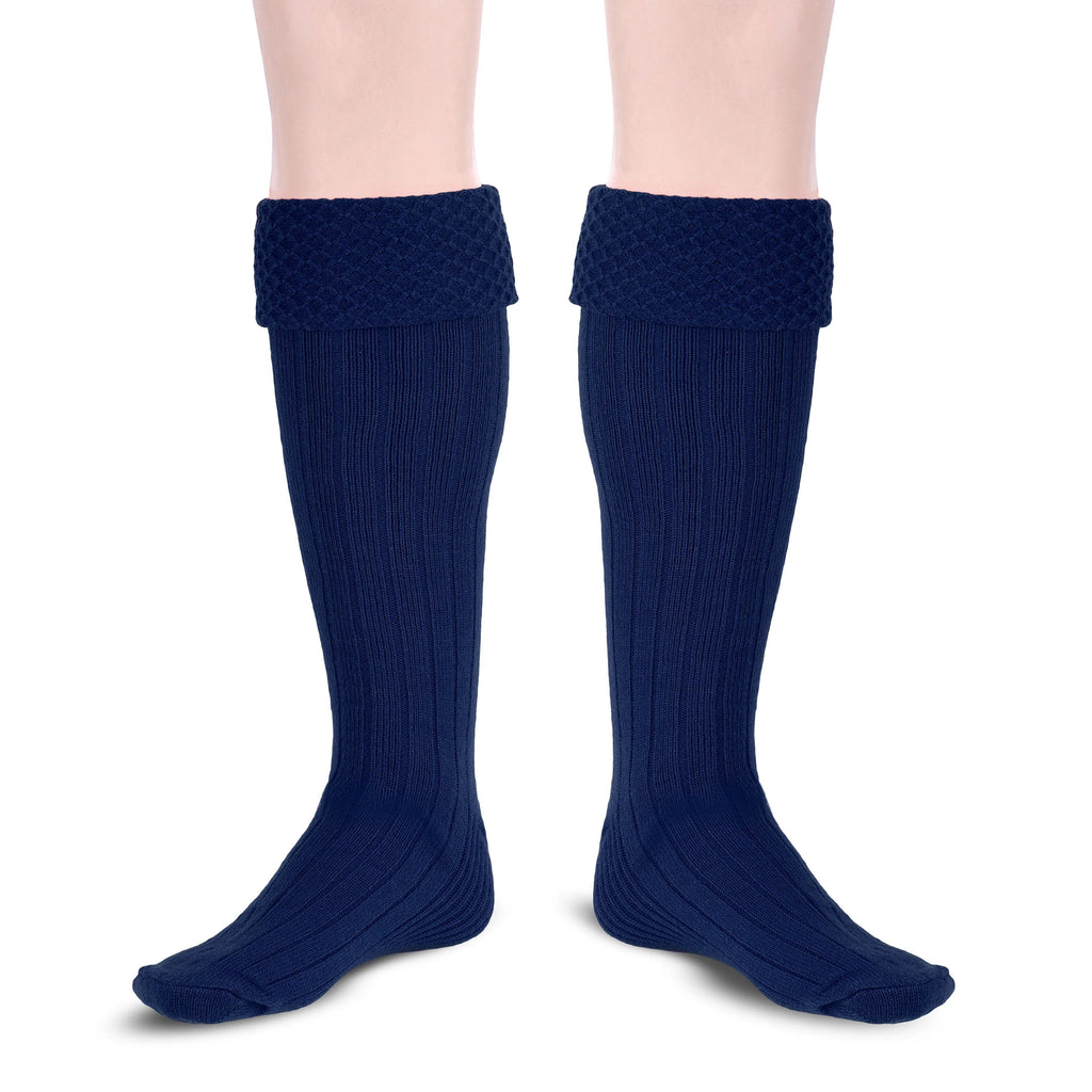 Scottish Bubbles Kilt Hose for Men, Ribbed Socks for USA Shoe Sizes - Navy Blue All Safe International