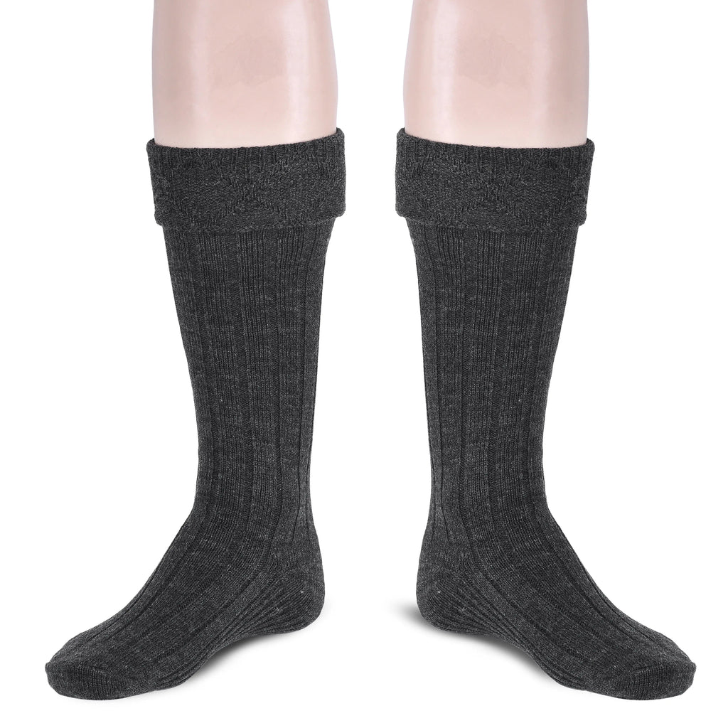 Scottish Square Kilt Hose for Men, Ribbed Socks for USA Shoe Sizes - Charcoal Grey All Safe International