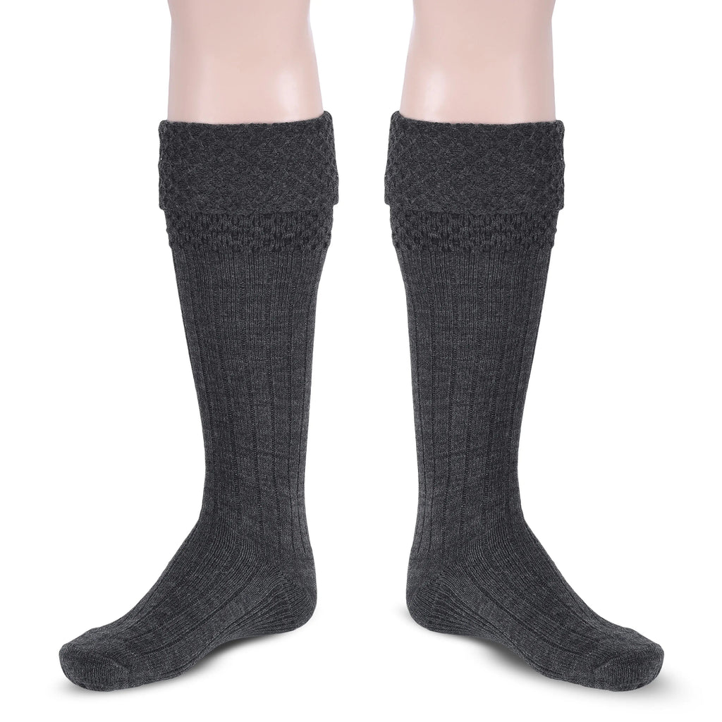 Scottish Bubbles Kilt Hose for Men, Ribbed Socks for USA Shoe Sizes - Charcoal Grey All Safe International