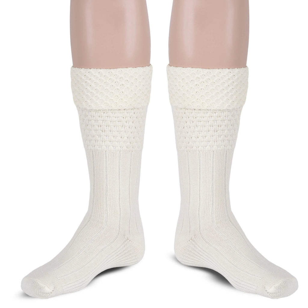 Scottish Bubbles Kilt Hose for Men, Ribbed Socks for USA Shoe Sizes - White All Safe International
