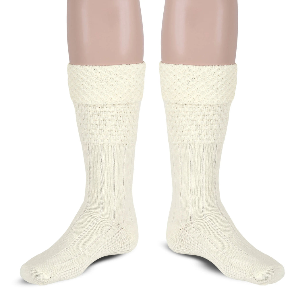 Scottish Bubbles Kilt Hose for Men, Ribbed Socks for USA Shoe Sizes - Off White All Safe International