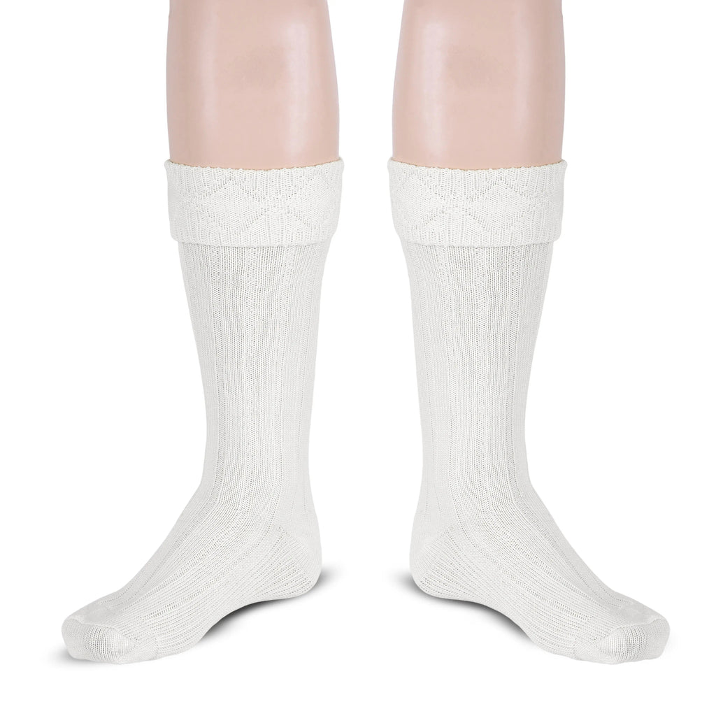 Scottish Square Kilt Hose for Men, Ribbed Socks for USA Shoe Sizes - White All Safe International