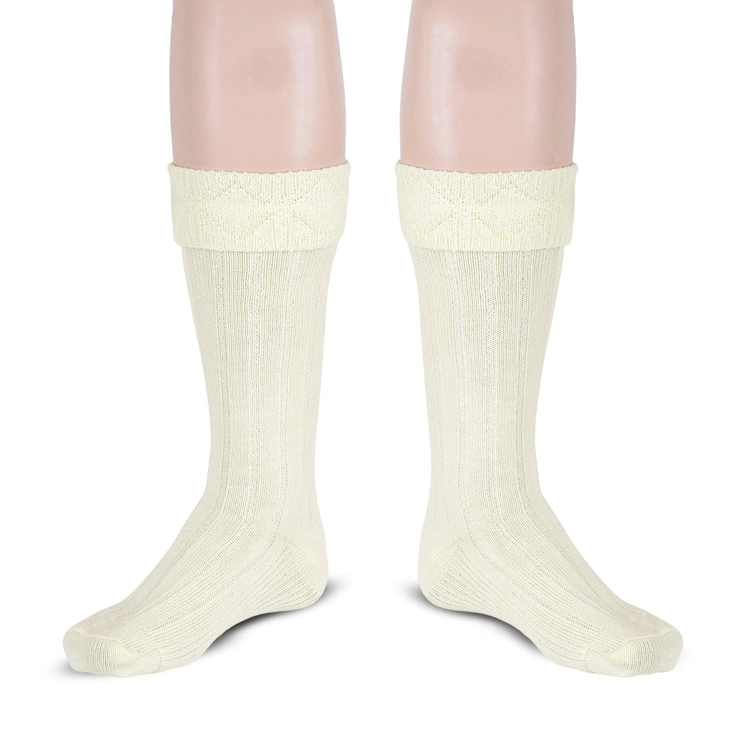 Scottish Square Kilt Hose for Men, Ribbed Socks for USA Shoe Sizes - Off White All Safe International