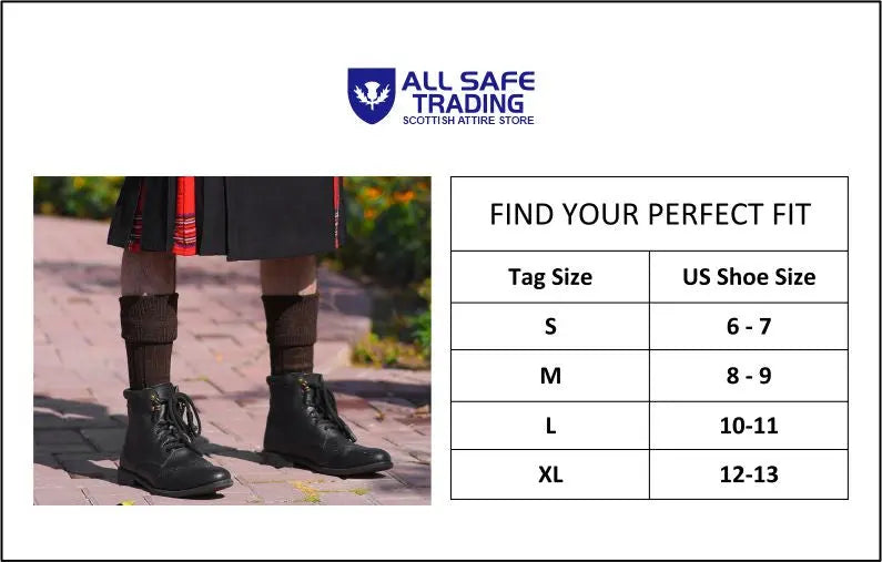 Scottish Square Kilt Hose for Men, Ribbed Socks for USA Shoe Sizes - Off White All Safe International