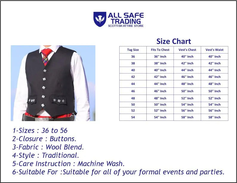 Scottish Argyle 5 Buttons Kilt Flaps Waistcoat/Vest All Safe International