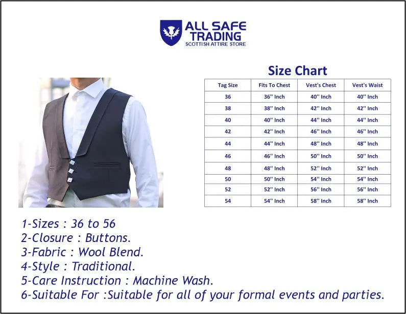 Prince Charlie Black Kilt Waistcoat/Vest - Scottish Elegance for All Your Formal Occasions All Safe International