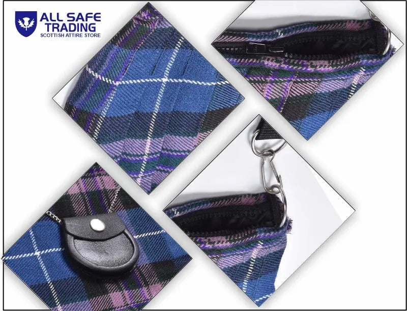 Traditional Scottish Women Tartan Bag Pleated Crossbody Purse - Adjustable Straps, Zip Closure Pride of Scotland Tartan All Safe International
