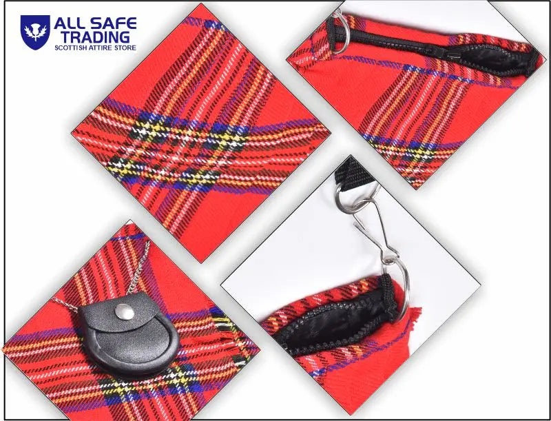 Traditional Scottish Women Tartan Bag Pleated Crossbody Purse - Adjustable Straps, Zip Closure Royal Stewart Tartan All Safe International