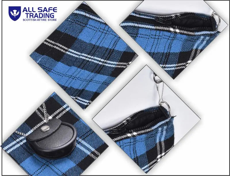 Traditional Scottish Women Tartan Bag Pleated Crossbody Purse - Adjustable Straps, Zip Closure Blue Ramsay Tartan All Safe International
