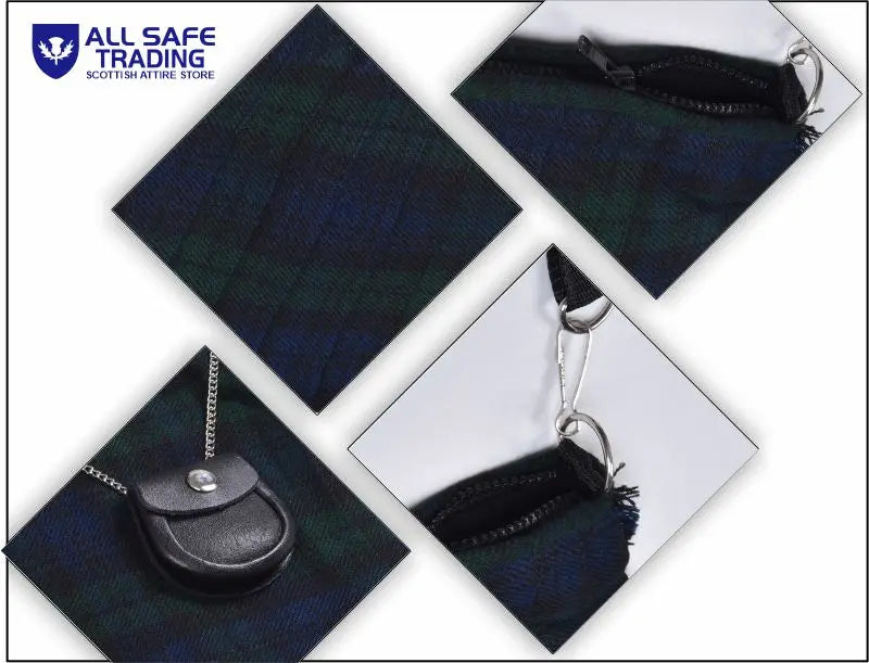 Traditional Scottish Women Tartan Bag Pleated Crossbody Purse - Adjustable Straps, Zip Closure Black Watch Tartan All Safe International