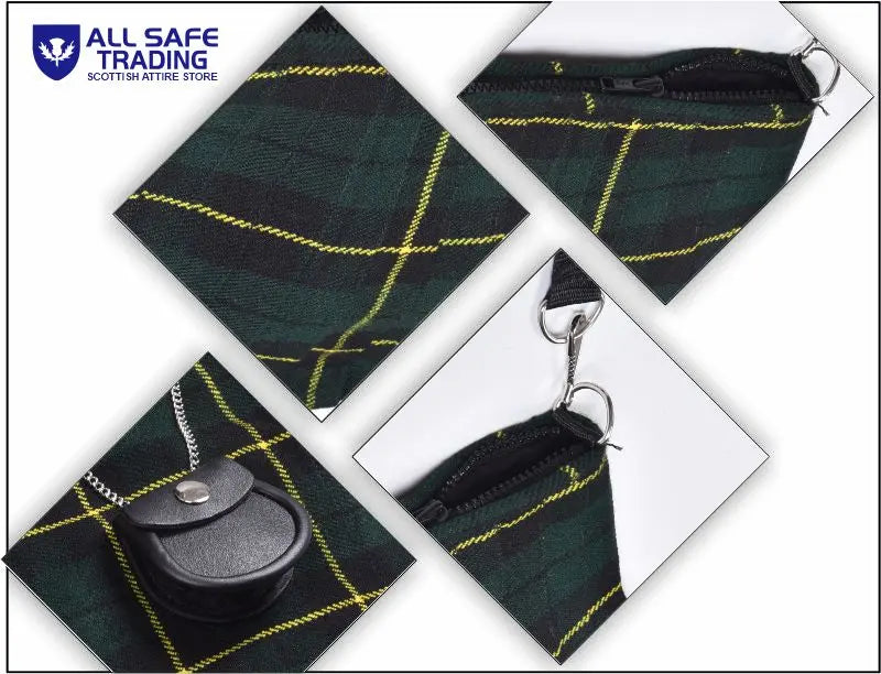 Traditional Scottish Women Tartan Bag Pleated Crossbody Purse - Adjustable Straps, Zip Closure Wallace Hunting Tartan All Safe International