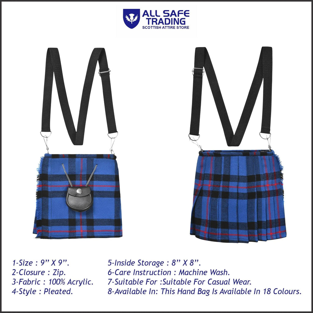 Traditional Scottish Women Tartan Bag Pleated Crossbody Purse - Adjustable Straps, Zip Closure Elliot Modern Tartan All Safe International
